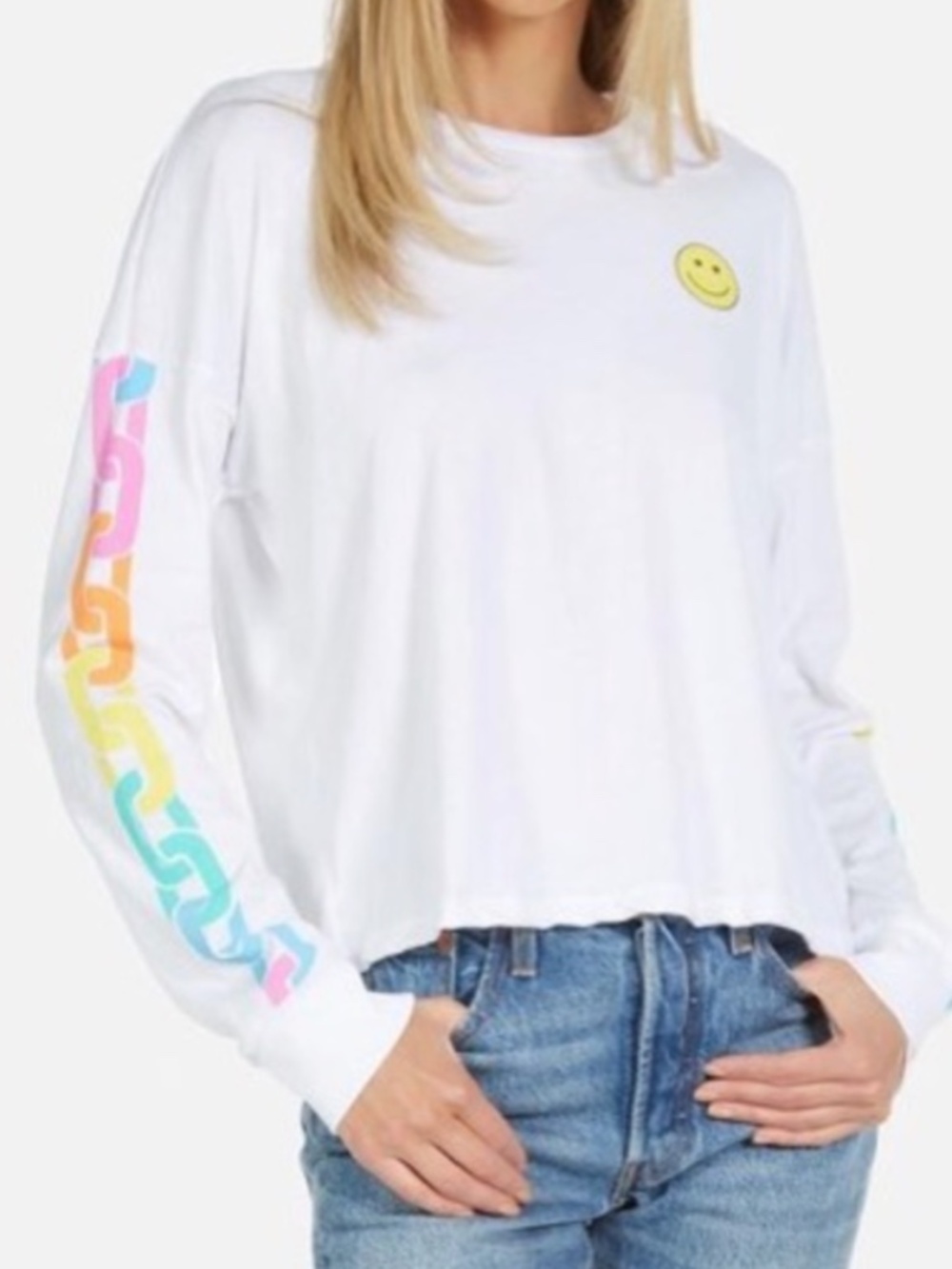 Lauren Moshi Luella Happy Chains Long sleeve Rainbow Smiley Face T Shirt Top